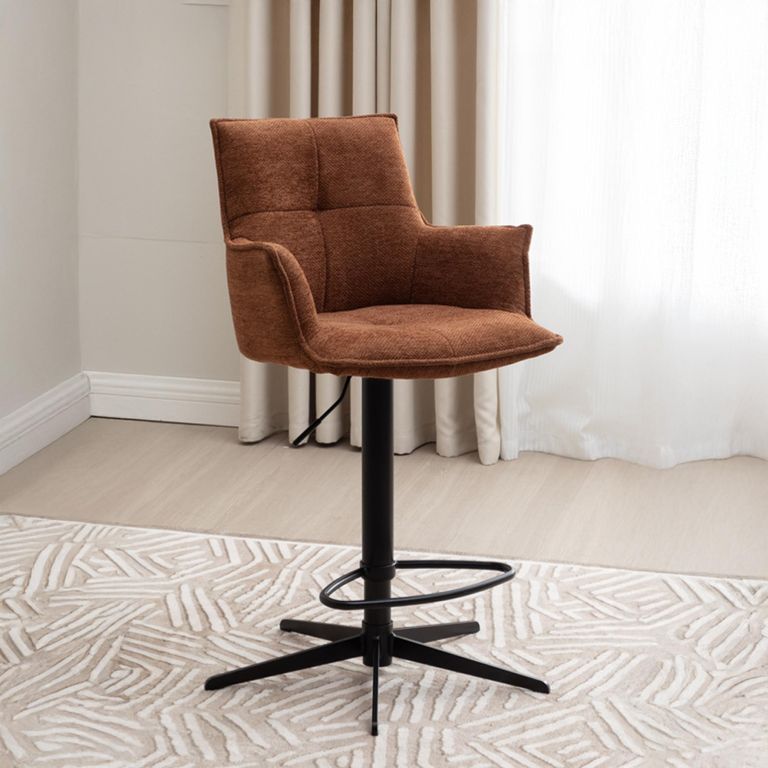 Jacob Barstool - Set of 2 - Adjustable Gas Lift - Tan and Black - Fabric and Metal