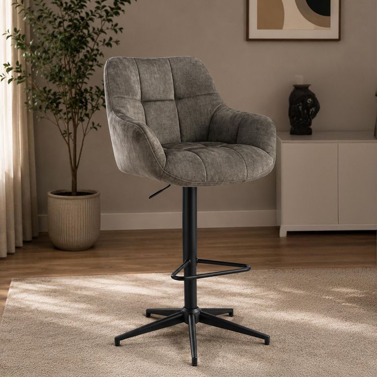 Jade Barstool - Set of 2 - Adjustable Gas Lift - Olive and Black - Fabric and Metal