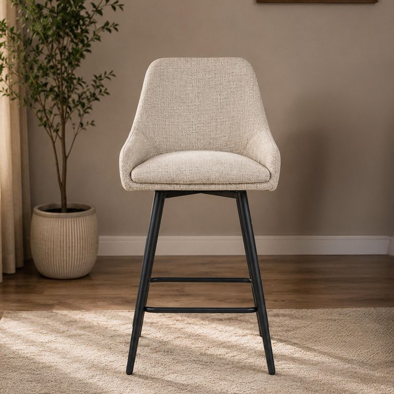 Oscar Counter Stool - Set of 2 - Biscuit and Black - Fabric and Metal
