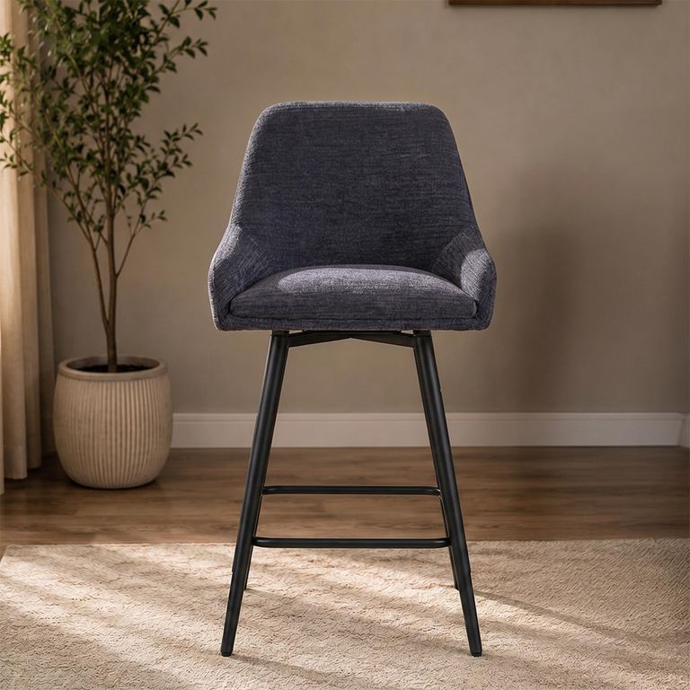 Oscar Counter Stool - Set of 2 - Graphite and Black - Fabric and Metal