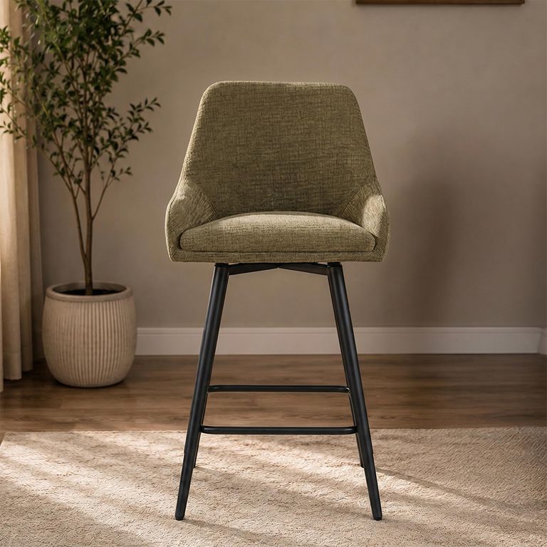 Oscar Counter Stool - Set of 2 - Olive Green and Black - Fabric and Metal