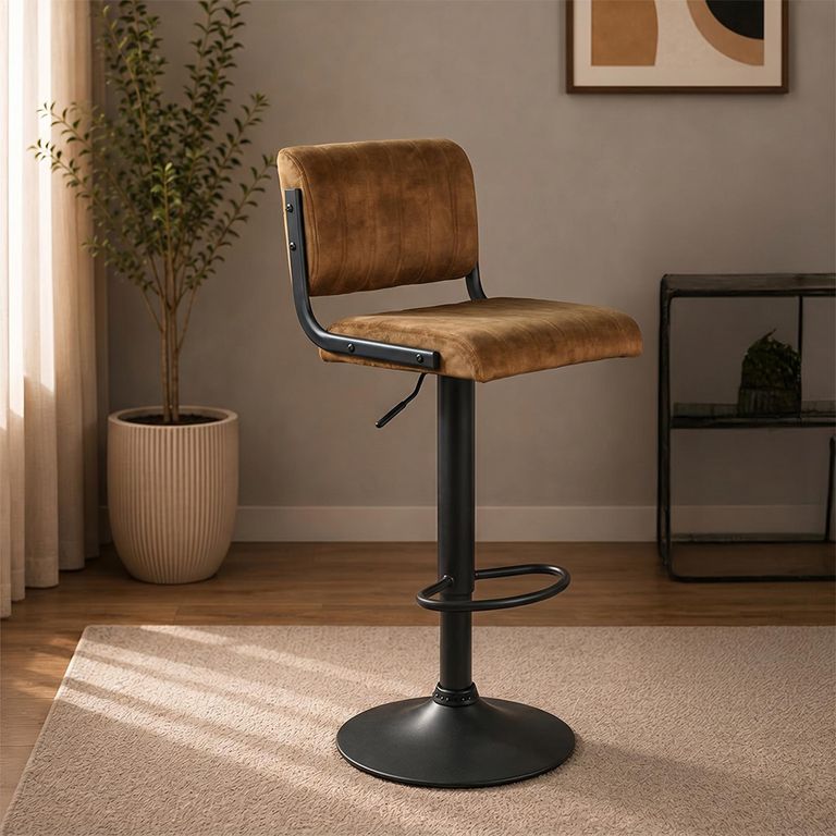 Paris Barstool - Set of 2 - Adjustable Gas Lift - Rust and Black - Fabric and Metal