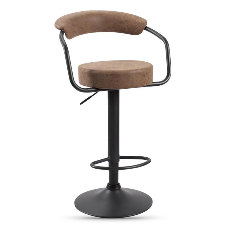 Hanna Barstool - Set of 2 - Adjustable Gas Lift - Brown and Black - Fabric and Metal
