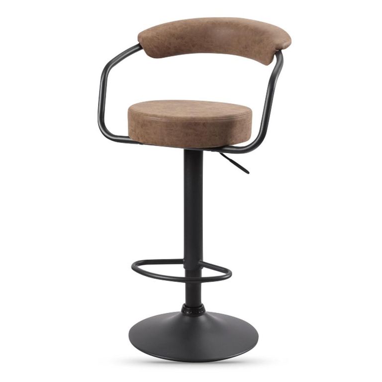 Hanna Barstool - Set of 2 - Adjustable Gas Lift - Brown and Black - Fabric and Metal