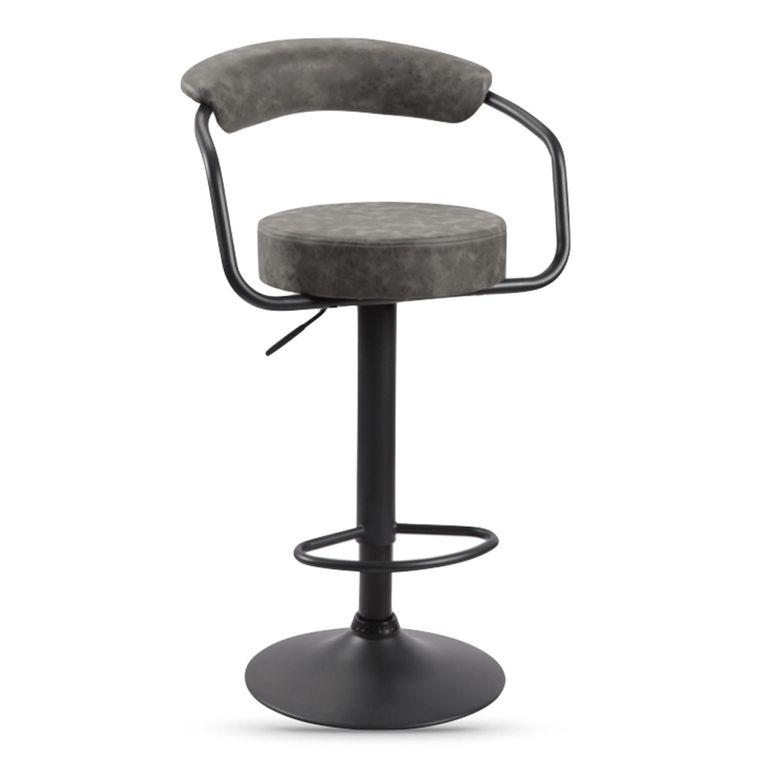 Hanna Barstool - Set of 2 - Adjustable Gas Lift - Grey and Black - Fabric and Metal