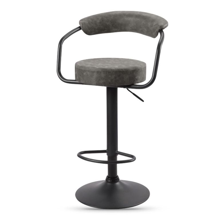 Hanna Barstool - Set of 2 - Adjustable Gas Lift - Grey and Black - Fabric and Metal