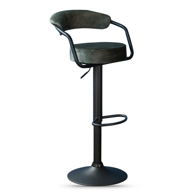 Hanna Barstool - Set of 2 - Adjustable Gas Lift - Olive and Black - Fabric and Metal