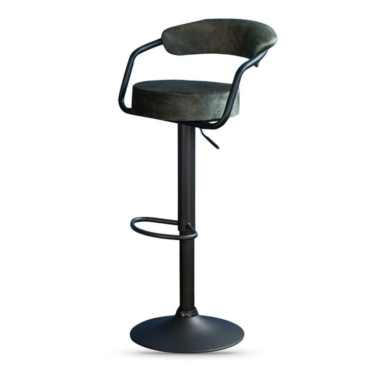 Hanna Barstool - Set of 2 - Adjustable Gas Lift - Olive and Black - Fabric and Metal