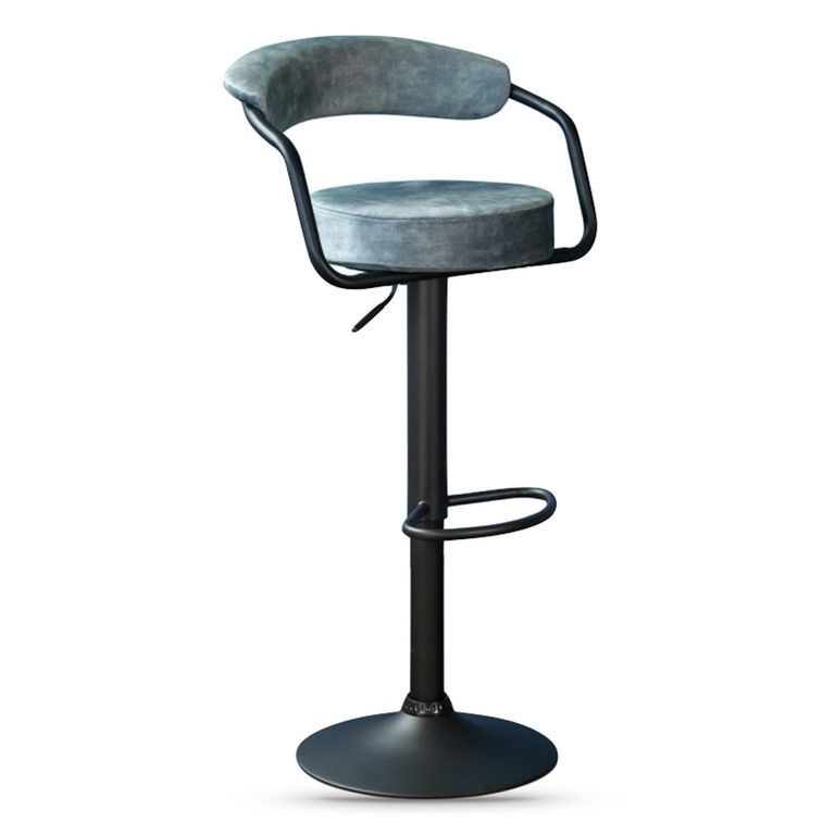 Hanna Barstool - Set of 2 - Adjustable Gas Lift - Stone Blue and Black - Fabric and Metal