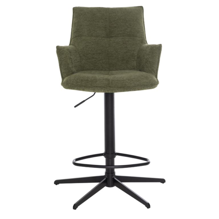 Jacob Barstool - Set of 2 - Adjustable Gas Lift - Green and Black - Fabric and Metal