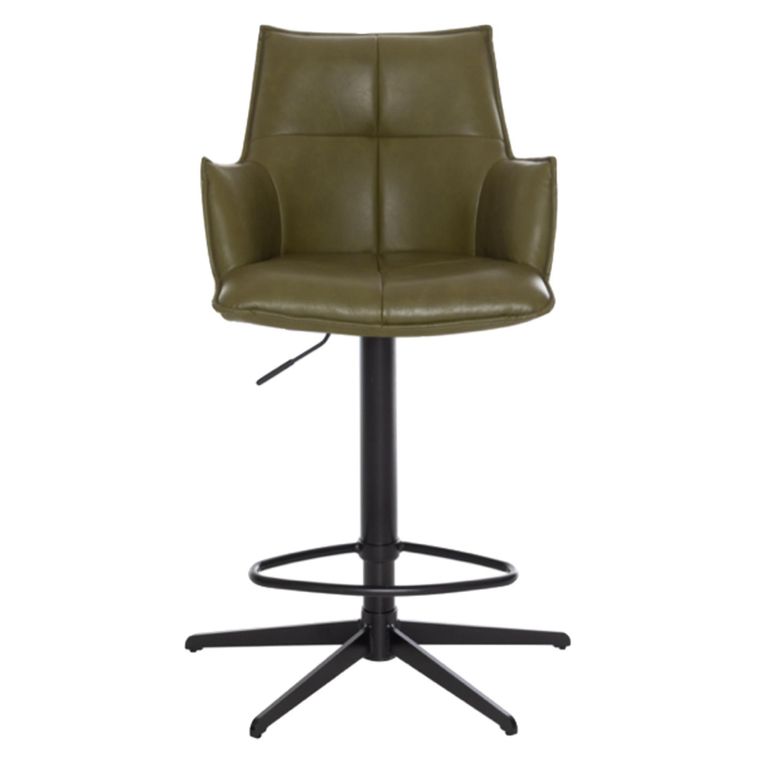 Jacob Barstool - Set of 2 - Adjustable Gas Lift - Green and Black - Faux Leather and Metal