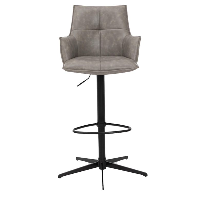 Jacob Barstool - Set of 2 - Adjustable Gas Lift - Grey and Black - Faux Leather and Metal