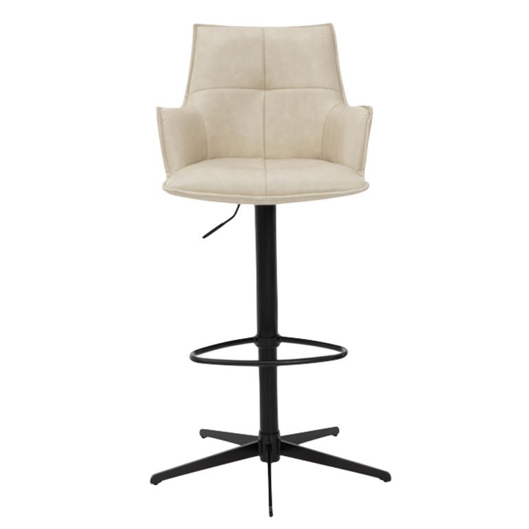 Jacob Barstool - Set of 2 - Adjustable Gas Lift - Ivory and Black - Faux Leather and Metal