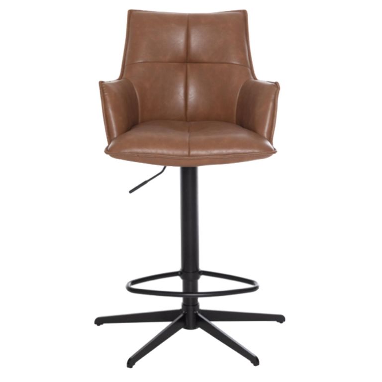 Jacob Barstool - Set of 2 - Adjustable Gas Lift - Tan and Black - Faux Leather and Metal