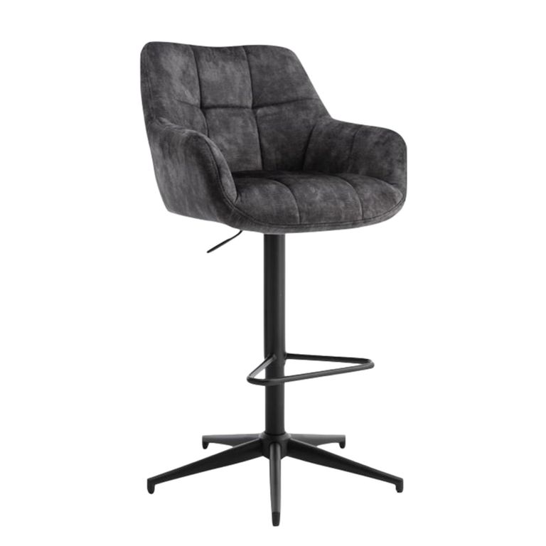 Jade Barstool - Set of 2 - Adjustable Gas Lift - Charcoal and Black - Fabric and Metal