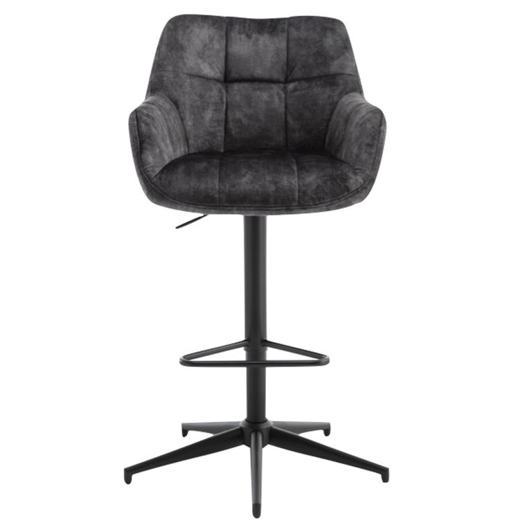 Jade Barstool - Set of 2 - Adjustable Gas Lift - Charcoal and Black - Fabric and Metal