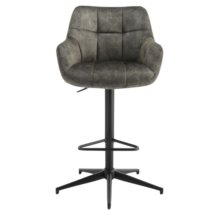 Jade Barstool - Set of 2 - Adjustable Gas Lift - Olive and Black - Fabric and Metal