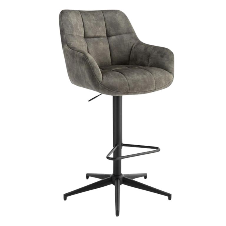 Jade Barstool - Set of 2 - Adjustable Gas Lift - Olive and Black - Fabric and Metal