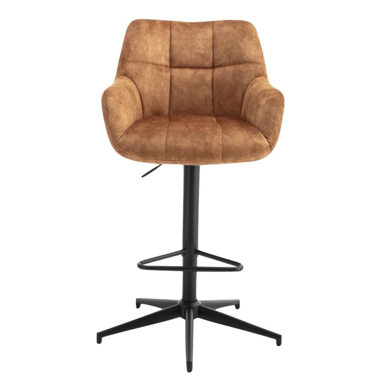 Jade Barstool - Set of 2 - Adjustable Gas Lift - Rust and Black - Fabric and Metal
