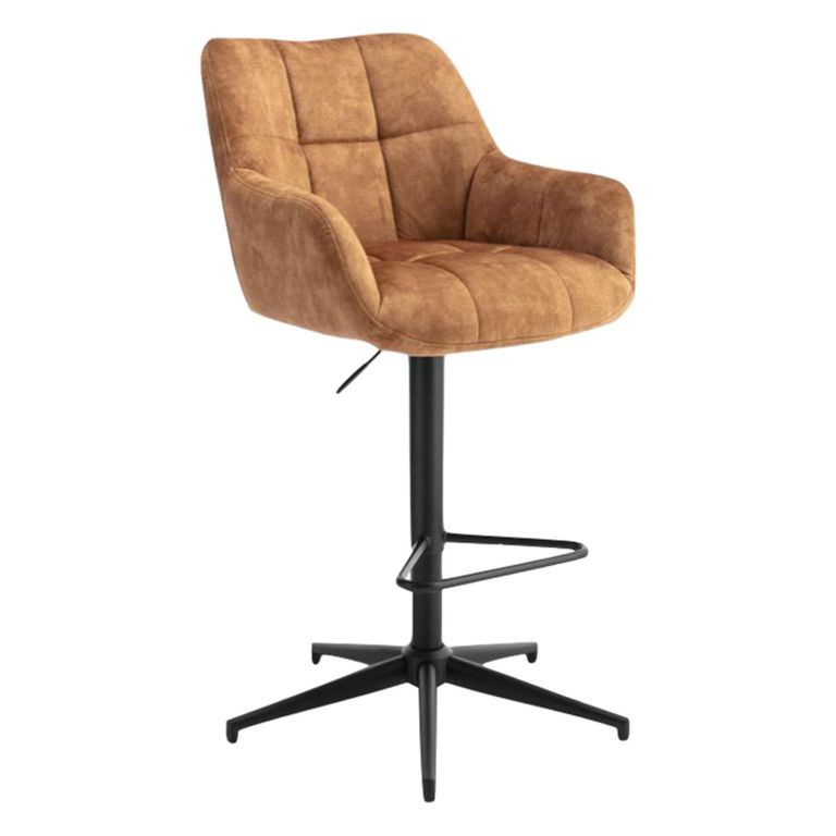 Jade Barstool - Set of 2 - Adjustable Gas Lift - Rust and Black - Fabric and Metal