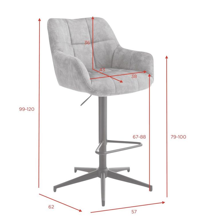 Jade Barstool - Set of 2 - Adjustable Gas Lift - Rust and Black - Fabric and Metal