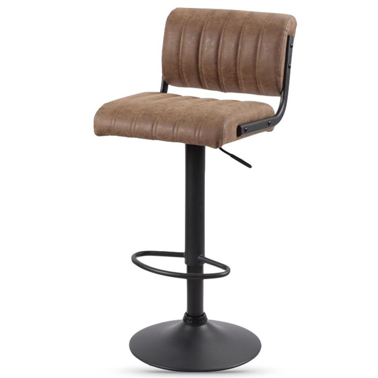 Paris Barstool - Set of 2 - Adjustable Gas Lift - Brown and Black - Fabric and Metal