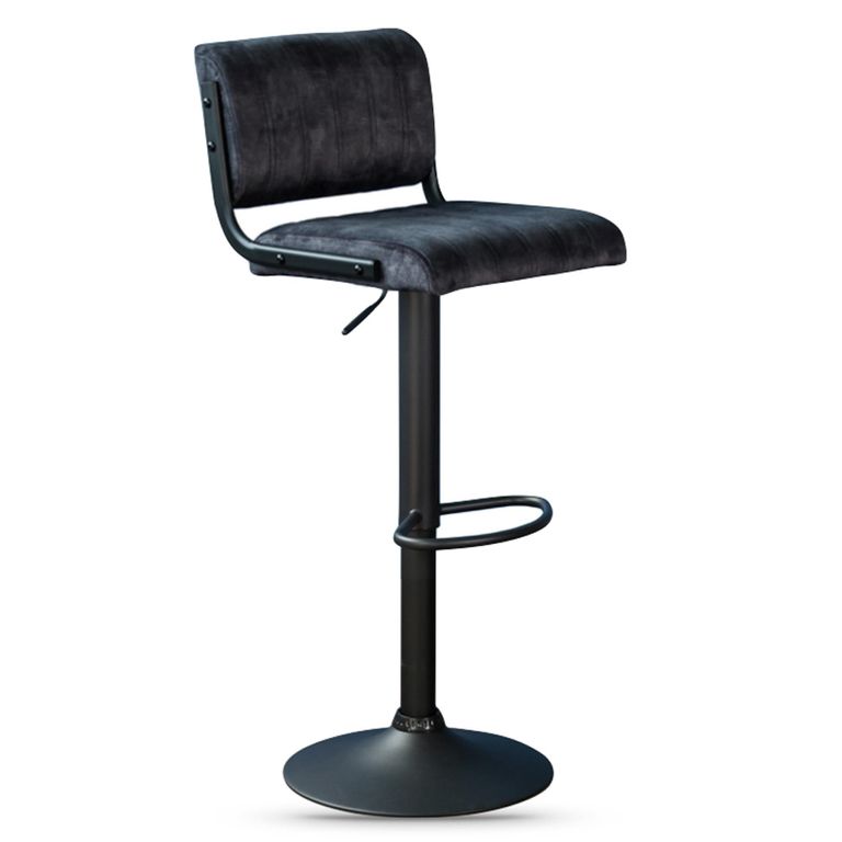 Paris Barstool - Set of 2 - Adjustable Gas Lift - Charcoal and Black - Fabric and Metal