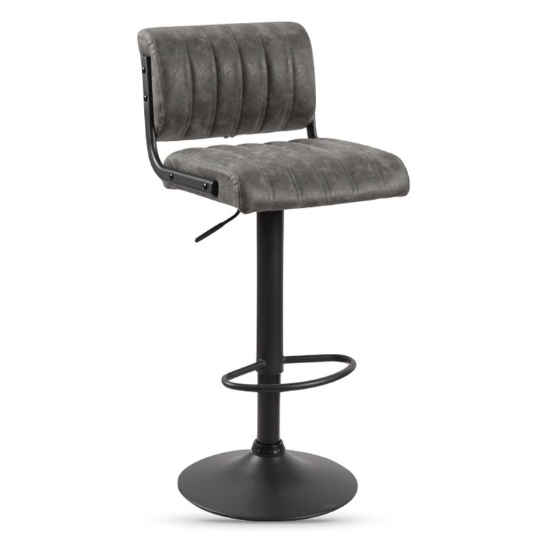 Paris Barstool - Set of 2 - Adjustable Gas Lift - Grey and Black - Fabric and Metal
