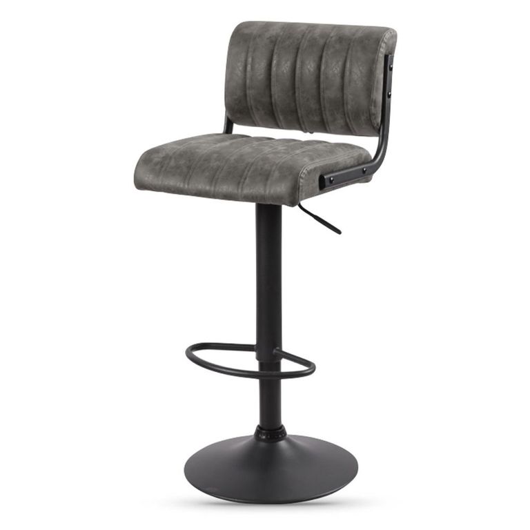Paris Barstool - Set of 2 - Adjustable Gas Lift - Grey and Black - Fabric and Metal