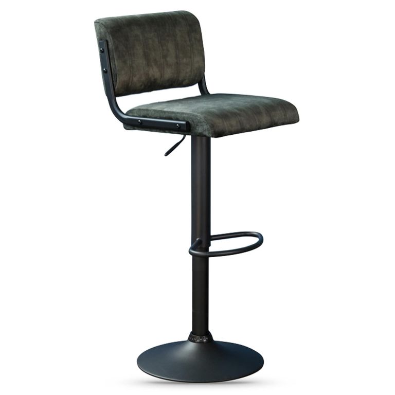 Paris Barstool - Set of 2 - Adjustable Gas Lift - Olive and Black - Fabric and Metal