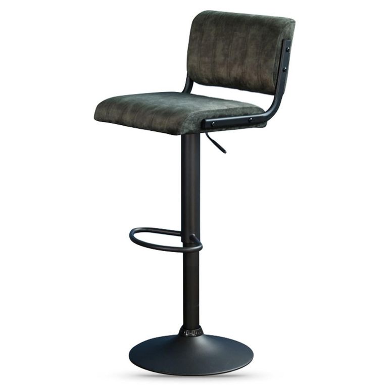 Paris Barstool - Set of 2 - Adjustable Gas Lift - Olive and Black - Fabric and Metal