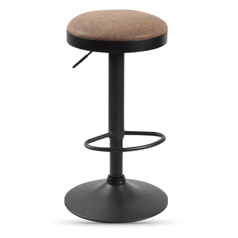 Remi Barstool - Set of 2 - Adjustable Gas Lift - Round - Brown and Black - Fabric and Metal