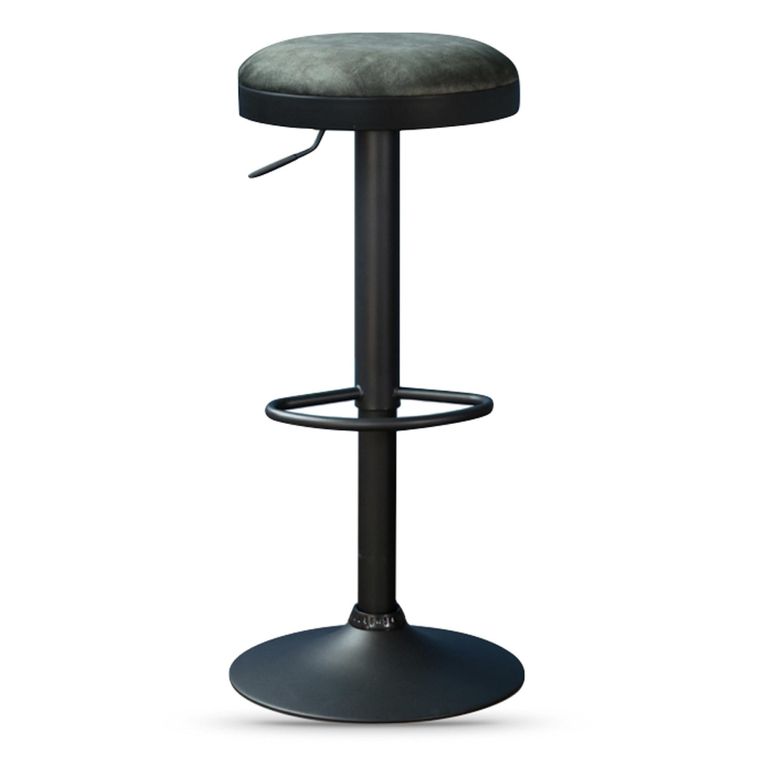 Remi Barstool - Set of 2 - Adjustable Gas Lift - Round - Olive and Black - Fabric and Metal