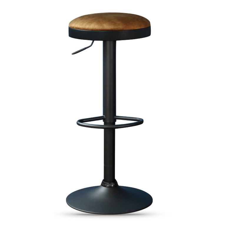 Remi Barstool - Set of 2 - Adjustable Gas Lift - Round - Rust and Black - Fabric and Metal