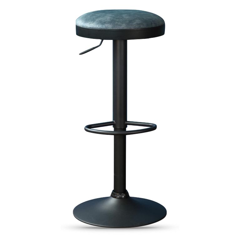 Remi Barstool - Set of 2 - Adjustable Gas Lift - Round - Stone Blue and Black - Fabric and Metal