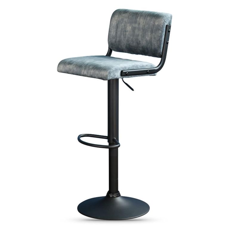 Paris Barstool - Set of 2 - Adjustable Gas Lift - Stone Blue and Black - Fabric and Metal