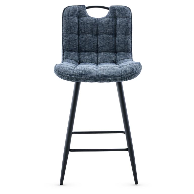 Symphony Counter Stool - Set of 2 - Navy Blue and Black - Fabric and Metal