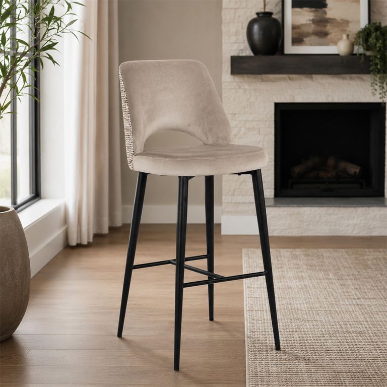 Tabitha Barstool - Trendy Nature and Black - Fabric and Metal