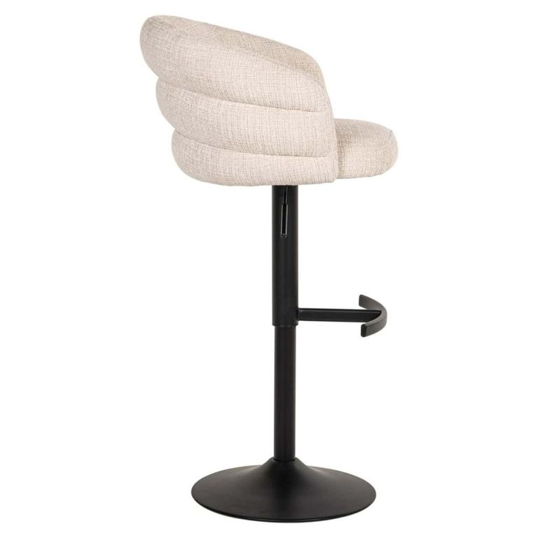 Nikki Swivel Barstool - Curved Back - Adjustable Height - Beige and Black - Fabric and Metal
