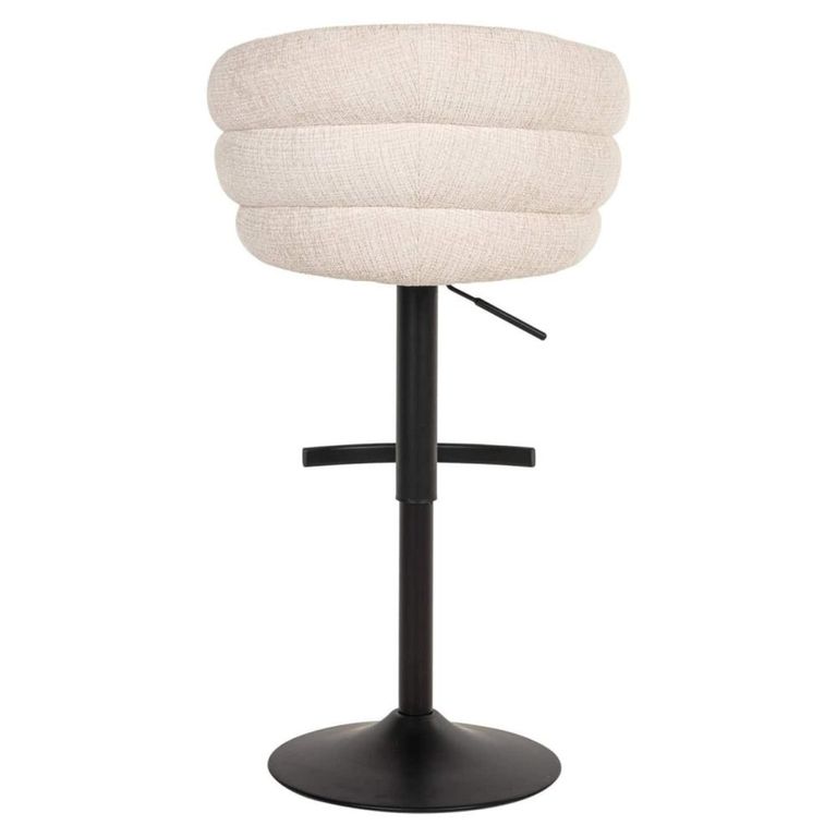 Nikki Swivel Barstool - Curved Back - Adjustable Height - Beige and Black - Fabric and Metal