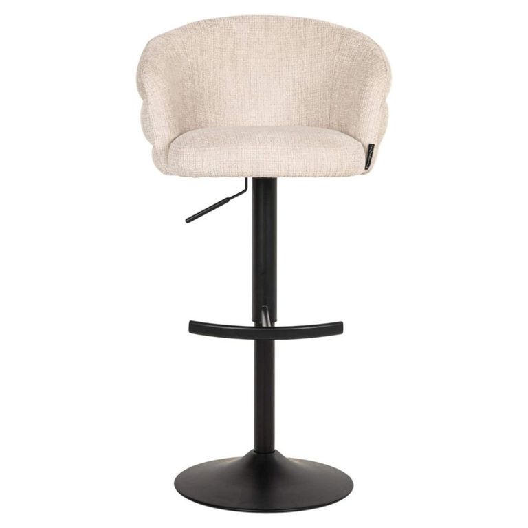 Nikki Swivel Barstool - Curved Back - Adjustable Height - Beige and Black - Fabric and Metal