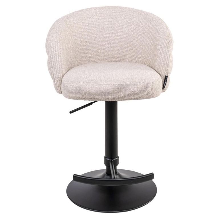 Nikki Swivel Barstool - Curved Back - Adjustable Height - Biscotti and Black - Fabric and Metal