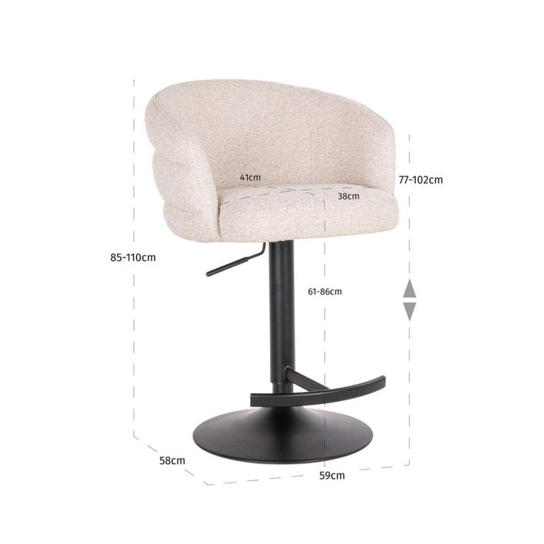 Nikki Swivel Barstool - Curved Back - Adjustable Height - Biscotti and Black - Fabric and Metal