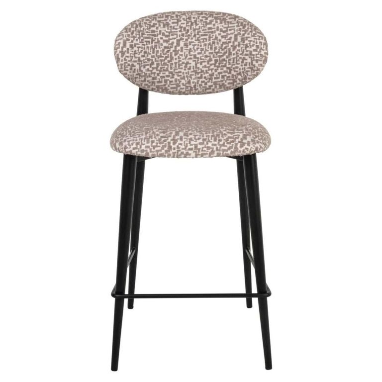 Dantes Counter Stool - Curved Back - Natural Geo and Black - Fabric and Metal