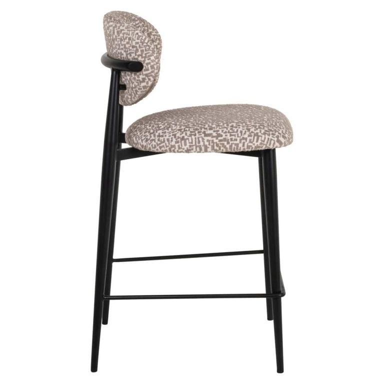 Dantes Counter Stool - Curved Back - Natural Geo and Black - Fabric and Metal