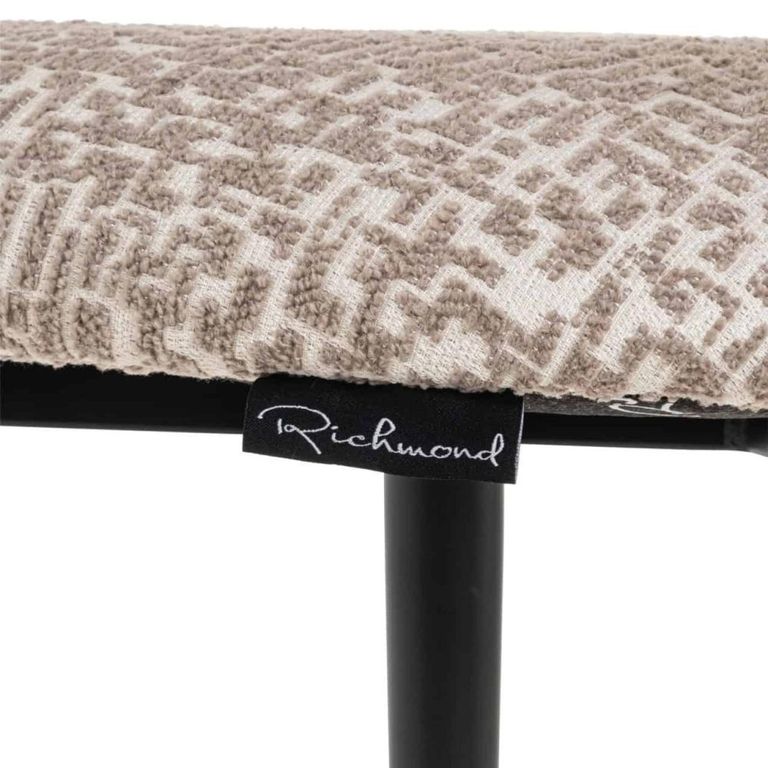 Dantes Counter Stool - Curved Back - Natural Geo and Black - Fabric and Metal