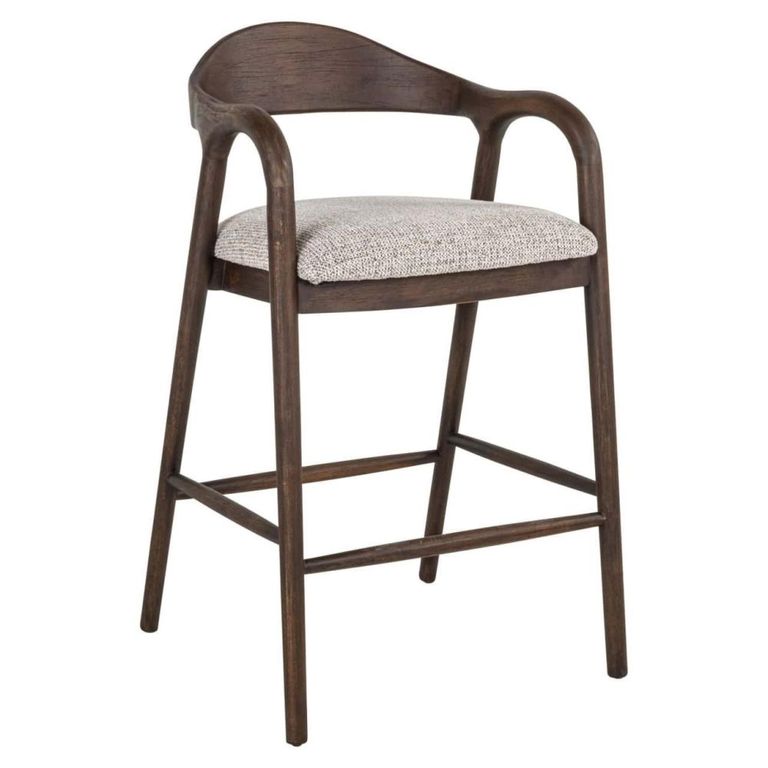 Mihara Counter Stool - Curved Back - Mocca Fancy - Fabric and Rubberwood