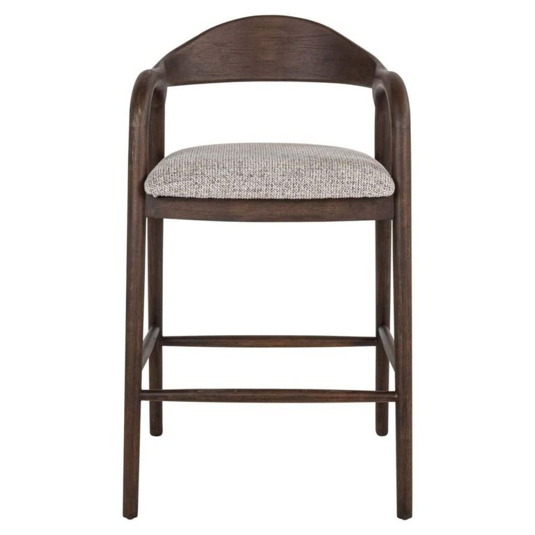 Mihara Counter Stool - Curved Back - Mocca Fancy - Fabric and Rubberwood