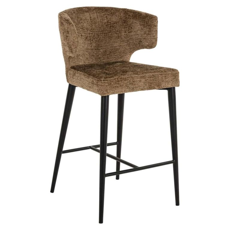 Taylor Counter Stool - Curved Back - Brandy and Black - Fabric and Metal