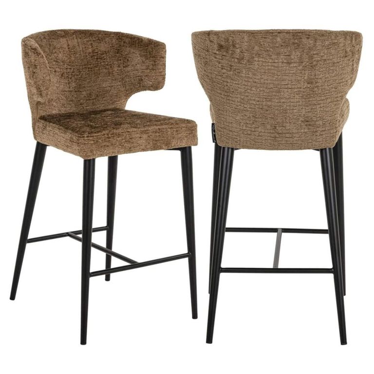 Taylor Counter Stool - Curved Back - Brandy and Black - Fabric and Metal